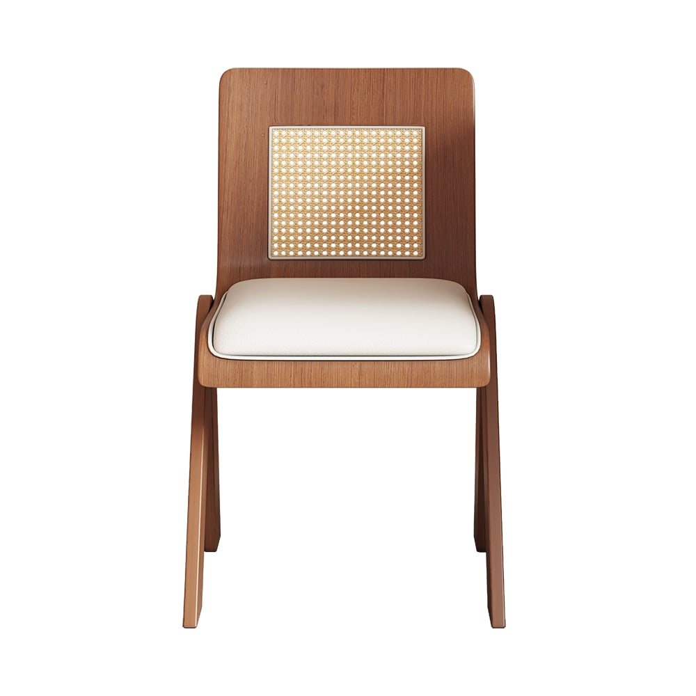 HMR - Set of 2 Japandi Modern Dining Chairs Walnut with PU Leather Upholstery White