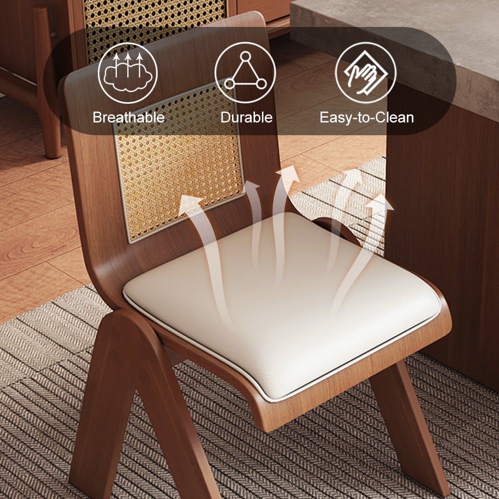 HMR - Set of 2 Japandi Modern Dining Chairs Walnut with PU Leather Upholstery White