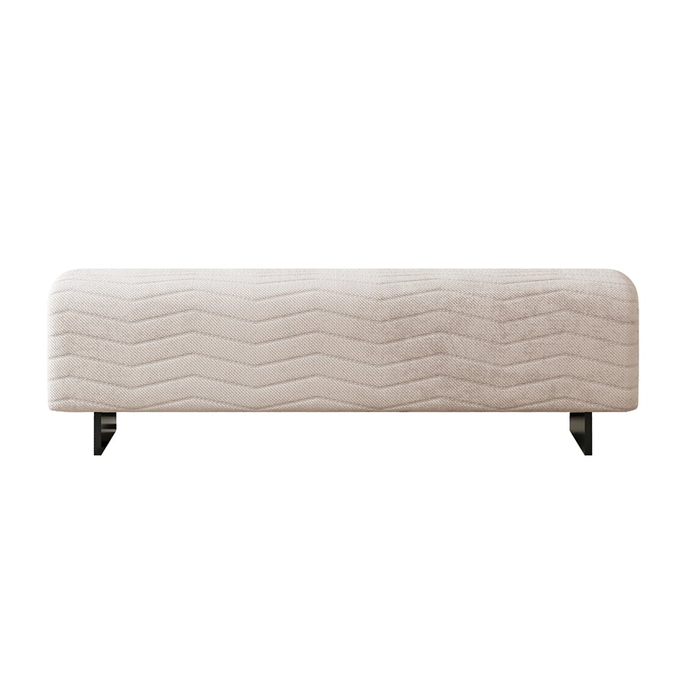 HMR - 57.5"W Modern Beige Knitted Velvet Upholstered Bedroom Bench with Stainless Steel Legs