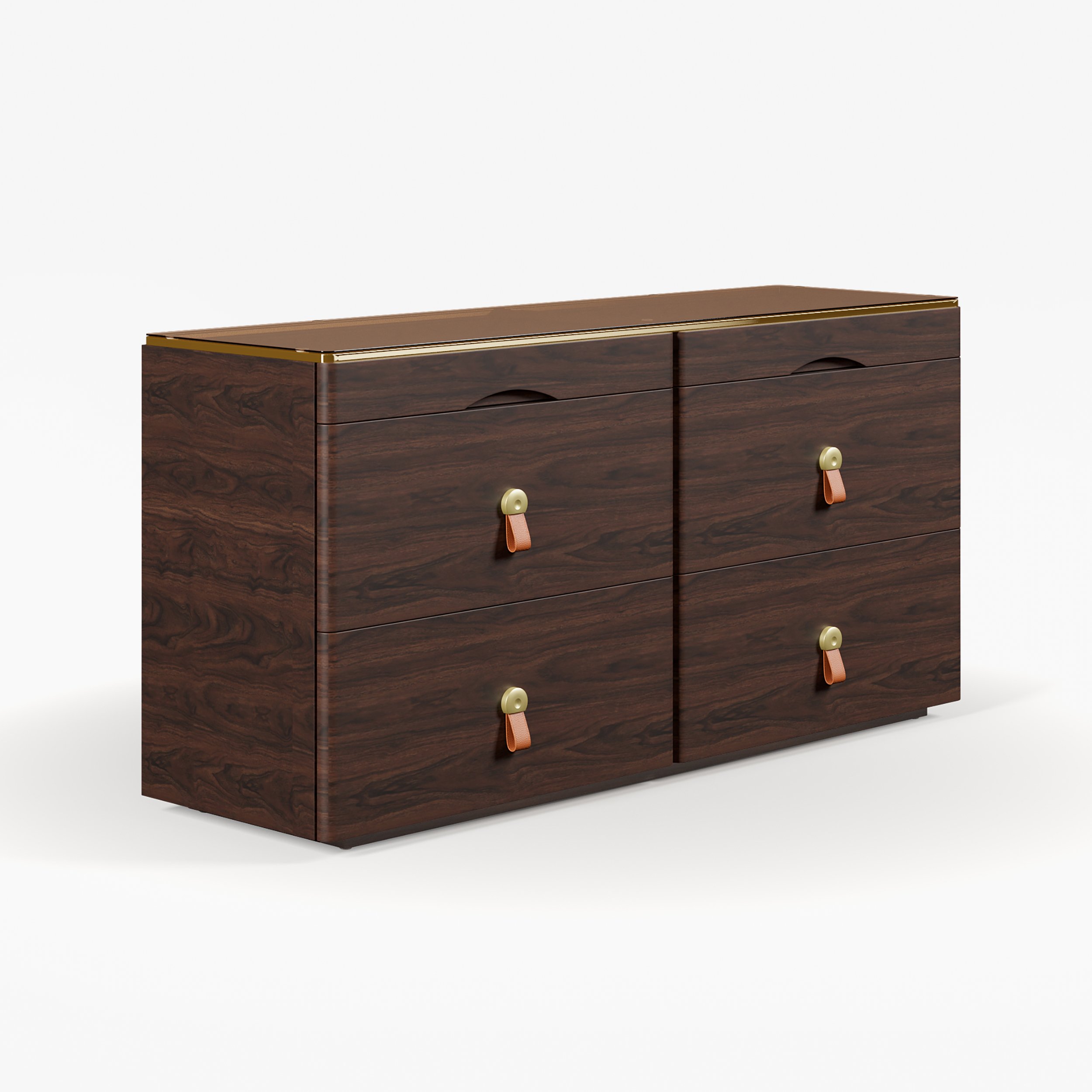 HMR Chanor 47" Glass Top 6-Drawer Dresser - Walnut