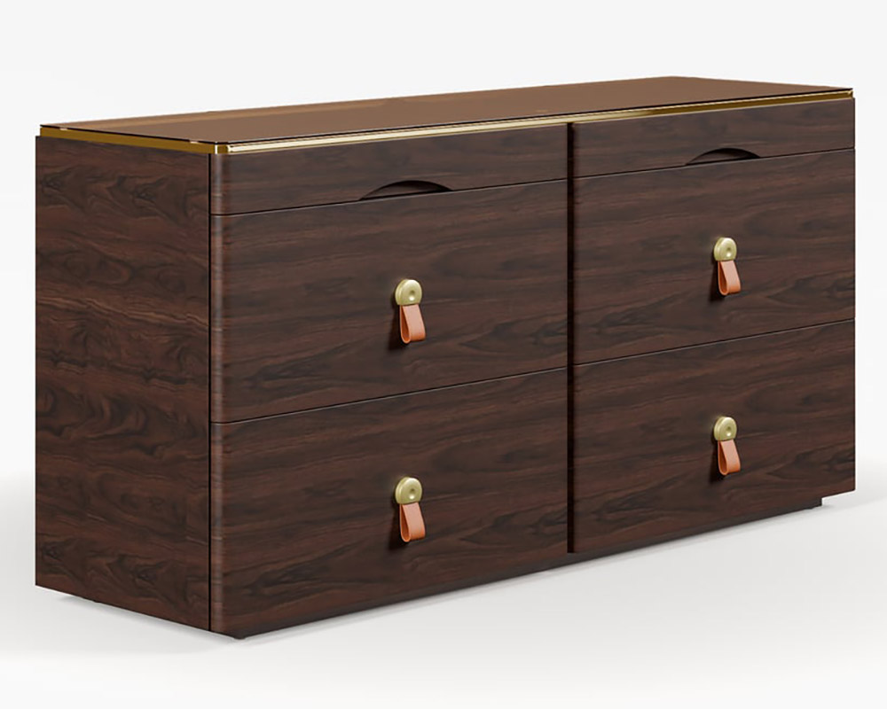 HMR Chanor 47" Glass Top 6-Drawer Dresser - Walnut