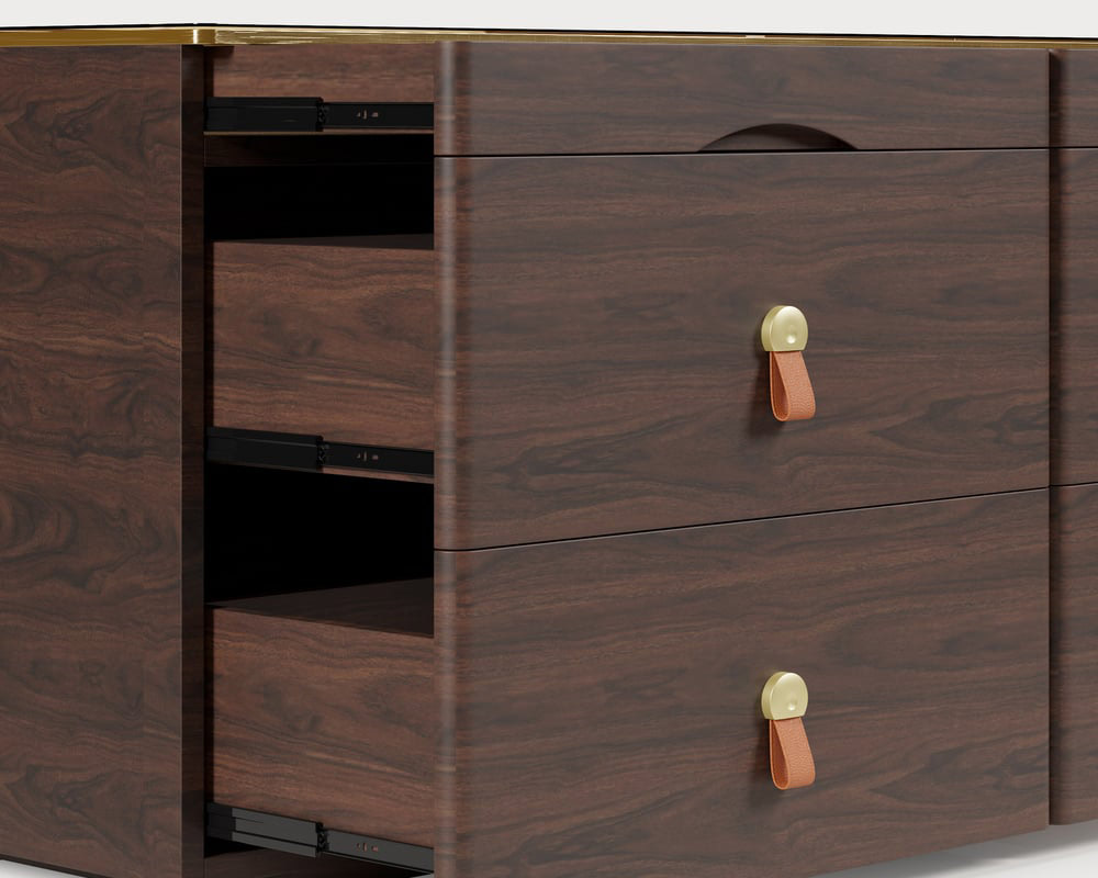 HMR Chanor 47" Glass Top 6-Drawer Dresser - Walnut