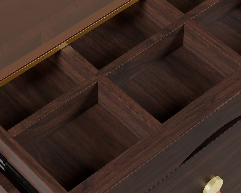 HMR Chanor 47" Glass Top 6-Drawer Dresser - Walnut