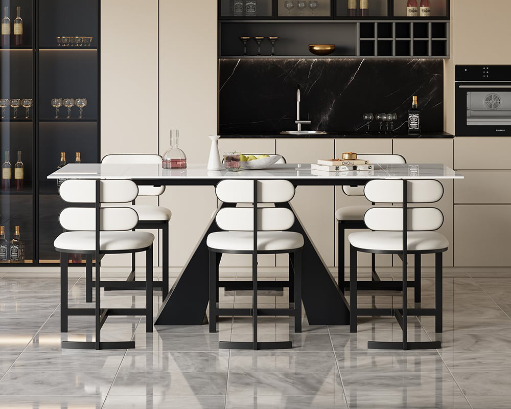 HMR - Modern Wood Dining Chairs with PU Leather