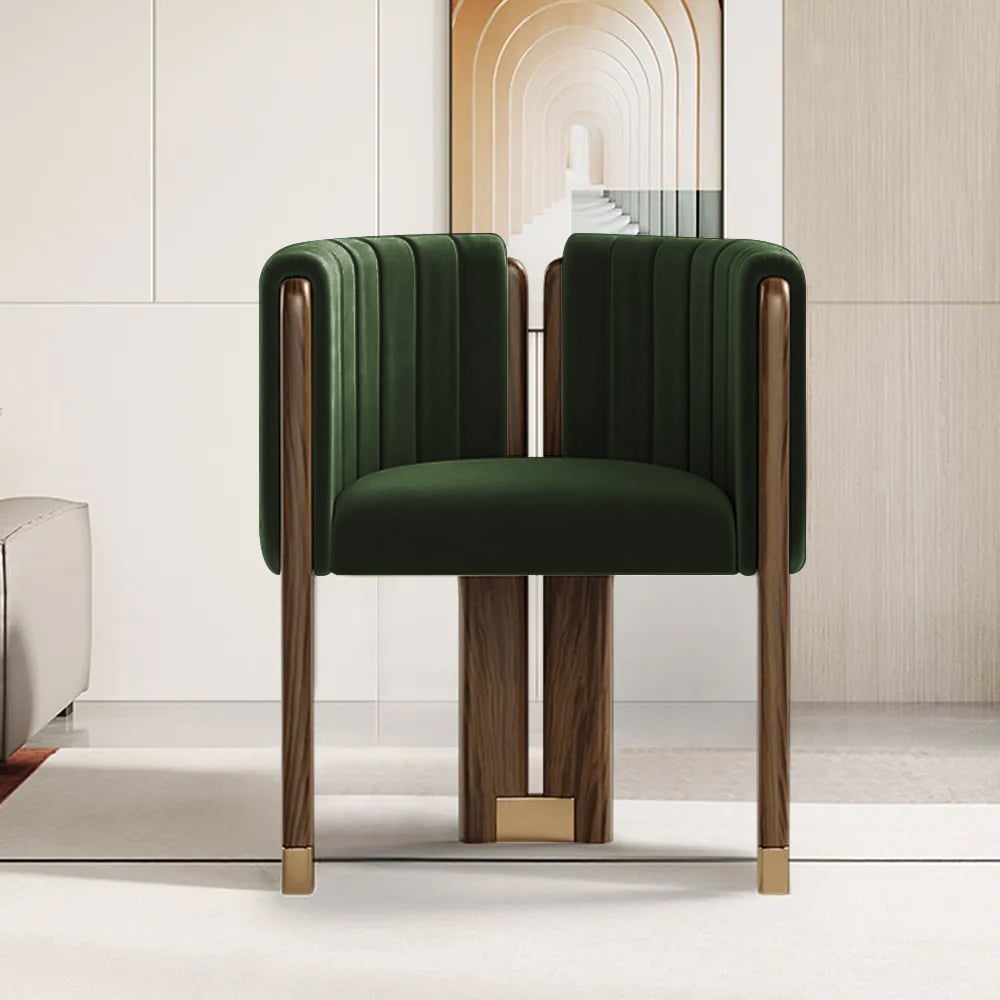 HMR - Velvet Fluted Upholstered Accent Chair with Wood Frame