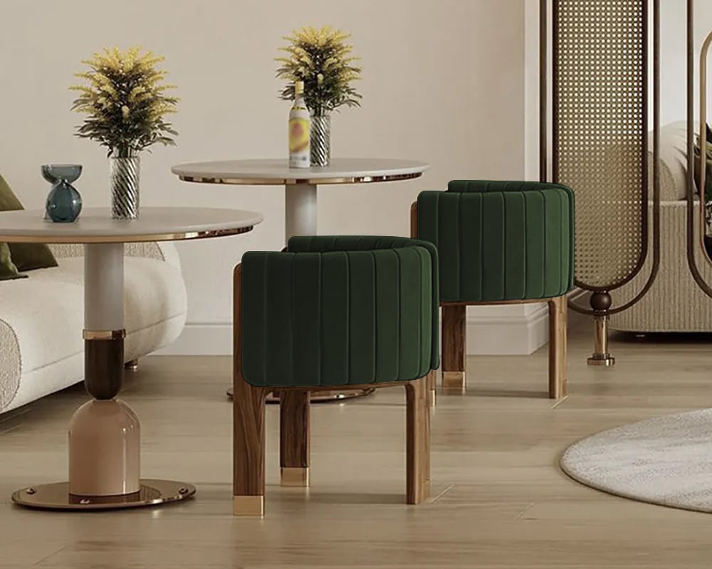 HMR Velvet Fluted Upholstered Accent Chair with Wood Frame (Set of 2) - Green