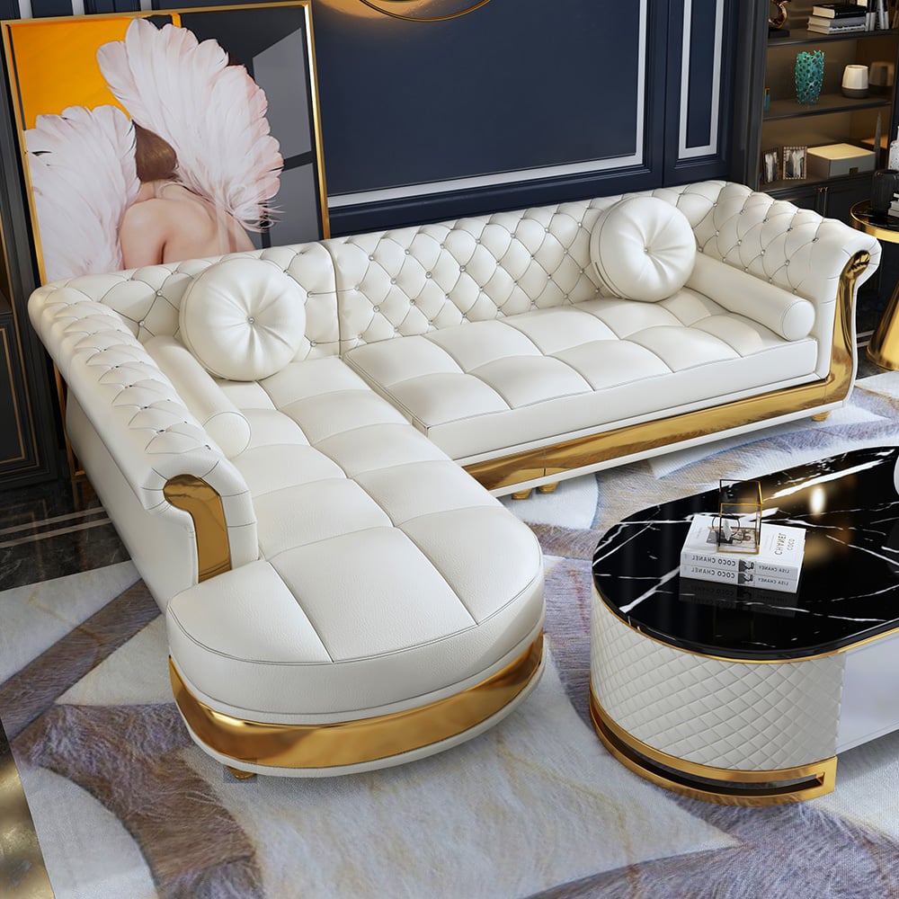 HMR - Dodiy Modern L-Shaped Corner Leather Sectional Sofa 5-Seater with Chaise Pillows
