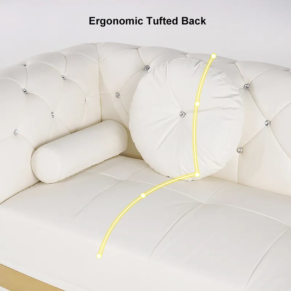 HMR Dodiy Modern L-Shaped Corner Leather Sectional Sofa 5-Seater with Chaise Pillows - White, Left-Hand Facing