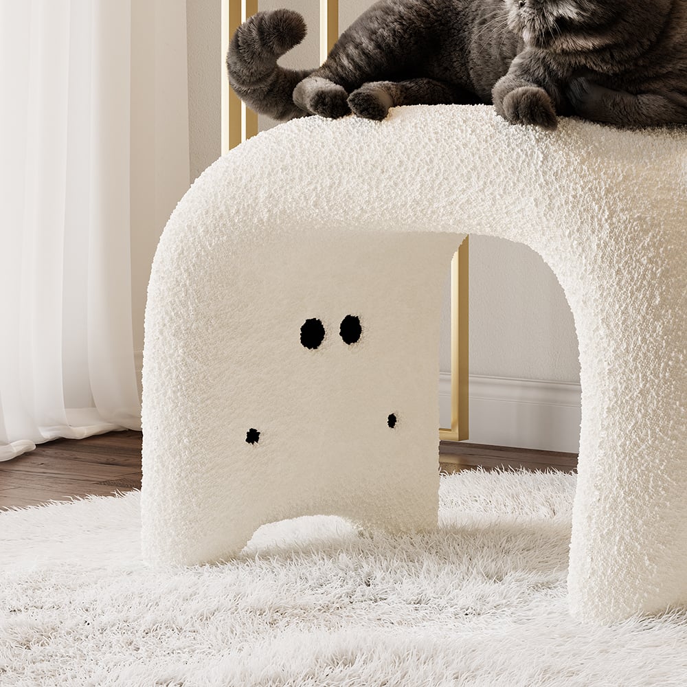 HMR - Modern White Cute Makeup Accent Chair Teddy Velvet Vanity Stool Kids Stool Upholstery