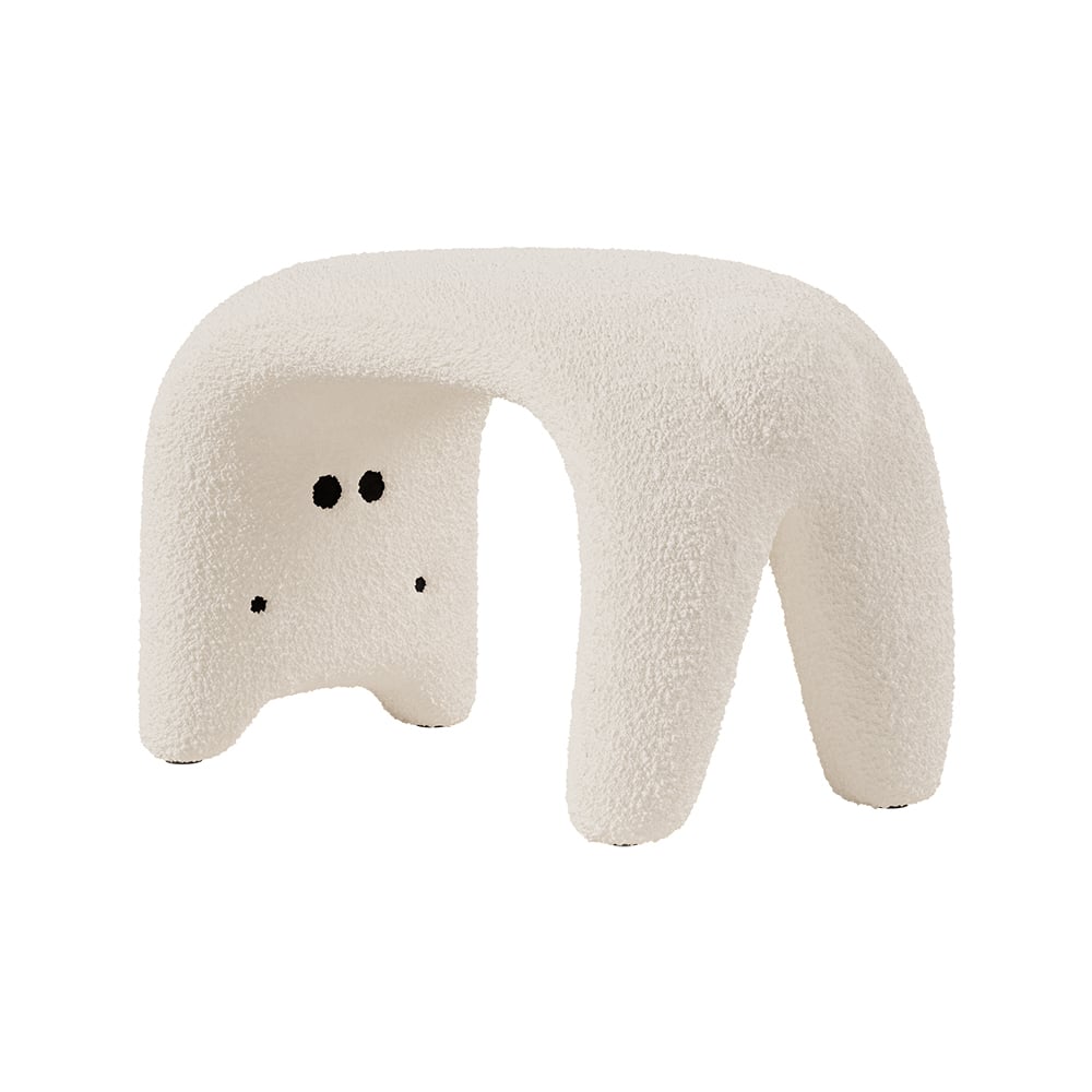 HMR - Modern White Cute Makeup Accent Chair Teddy Velvet Vanity Stool Kids Stool Upholstery