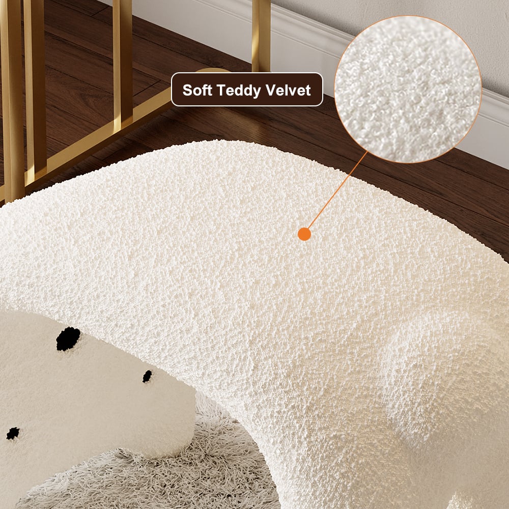 HMR - Modern White Cute Makeup Accent Chair Teddy Velvet Vanity Stool Kids Stool Upholstery