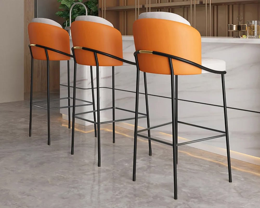 HMR Linenic Series Modern PU Leather Bar Stools - Orange, 20.9"L x 20.9"W x 41.3"H, 6-Pieces