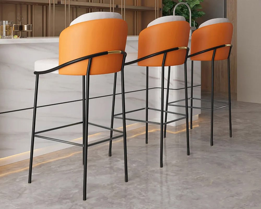 HMR Linenic Series Modern PU Leather Bar Stools - Orange, 20.9"L x 20.9"W x 41.3"H, 6-Pieces
