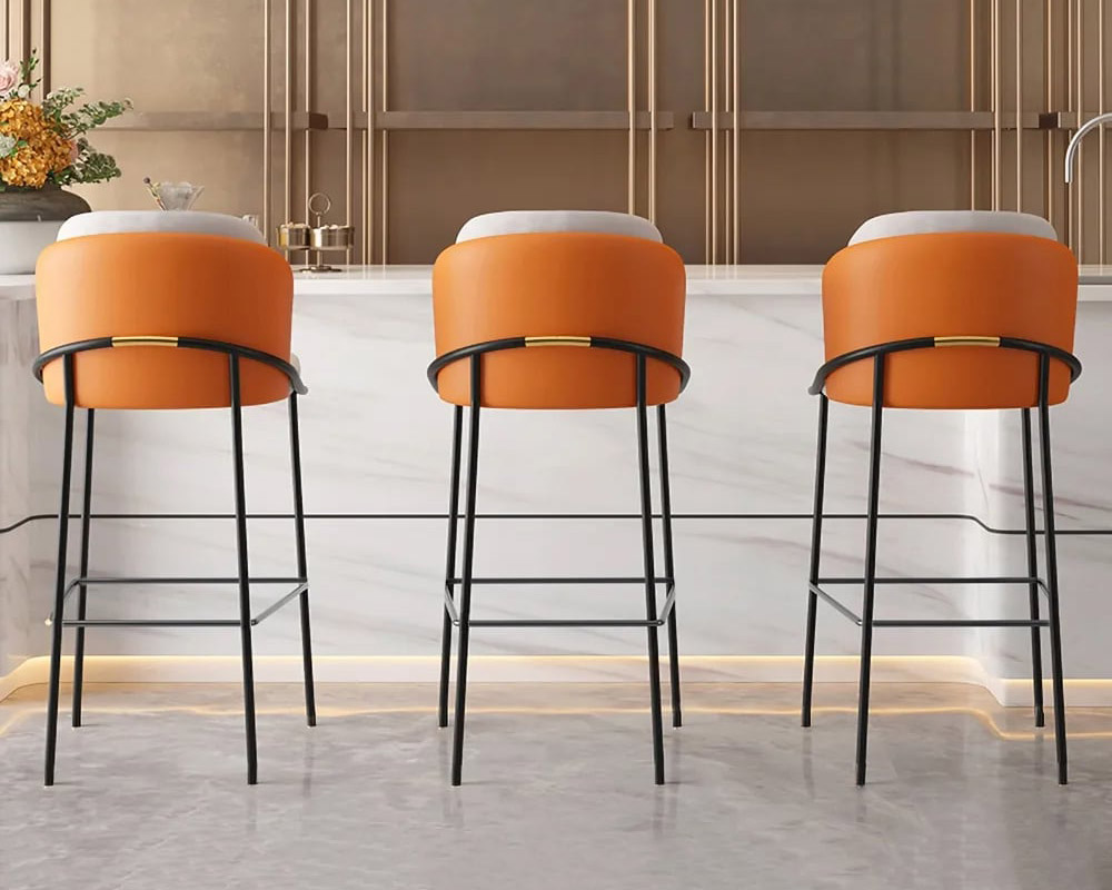 HMR Linenic Series Modern PU Leather Bar Stools - Orange, 20.9"L x 20.9"W x 41.3"H, 6-Pieces