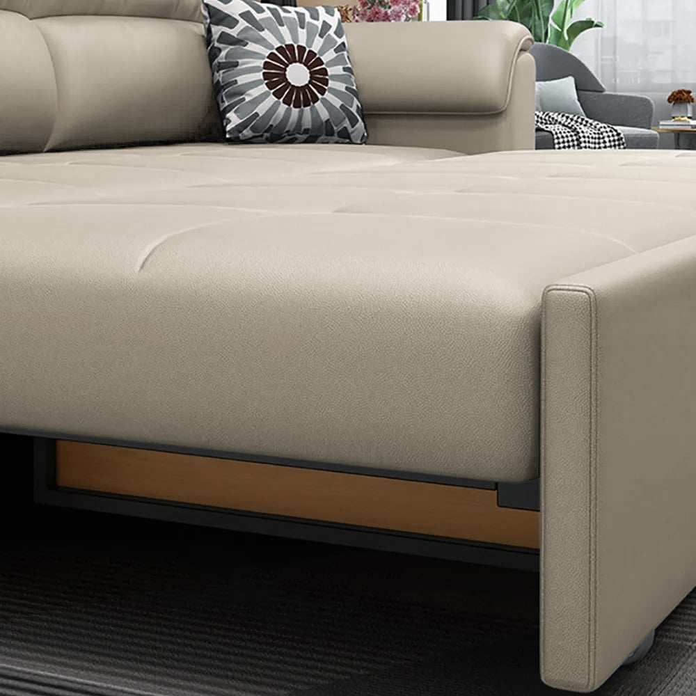 HMR Queen 2-Seater Sleeper Sofa - Beige, Leath-aire