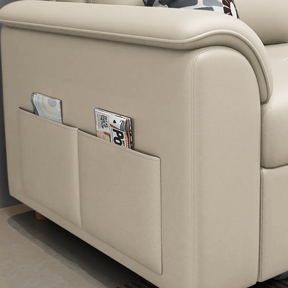 HMR Queen 2-Seater Sleeper Sofa - Beige, Leath-aire