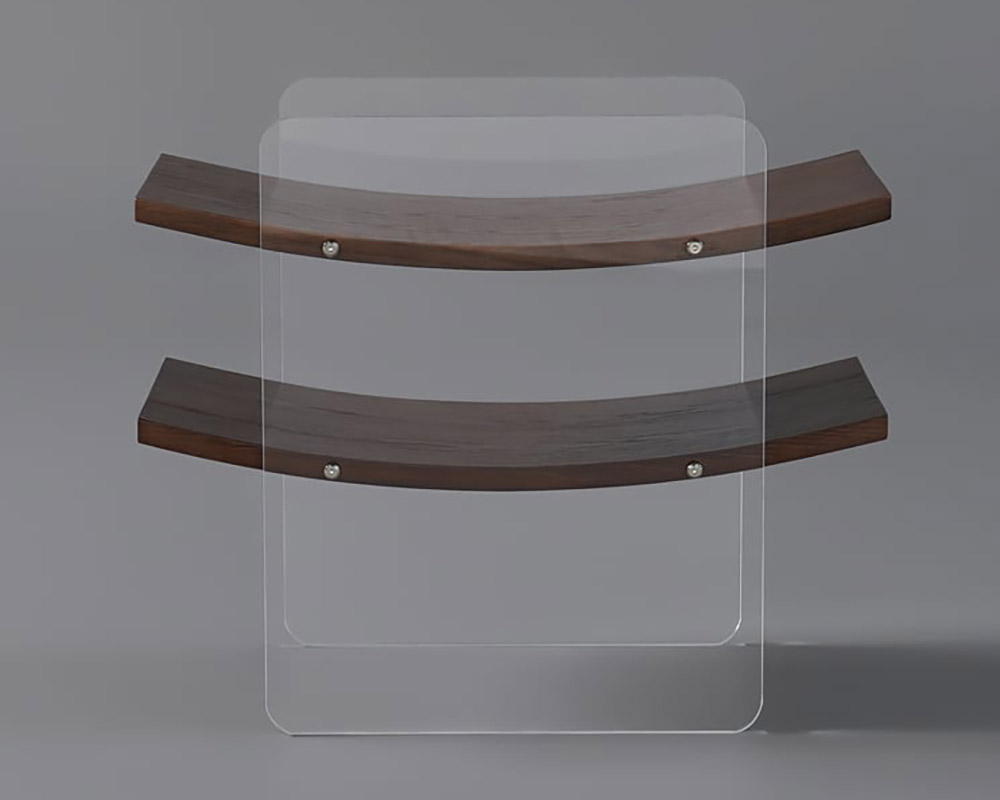 HMR - Modern Clear Acrylic Side Table with Two Curved Shelves in Walnut End Table