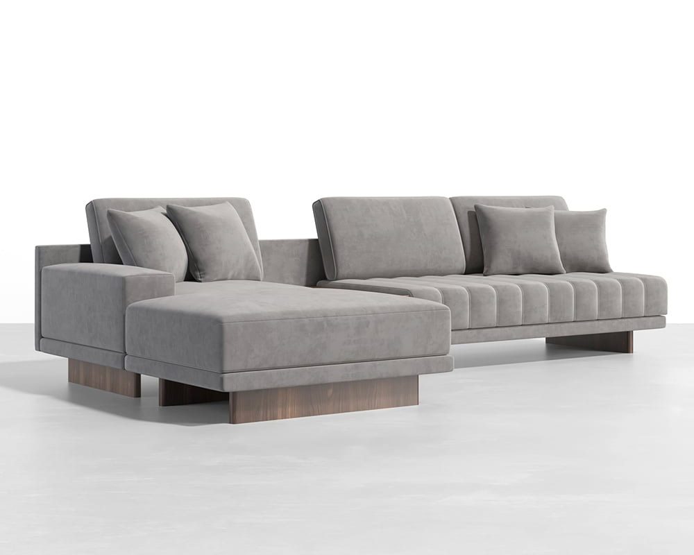 HMR 126" L-Shaped Modular Sectional with Chaise & Ottoman - Gray, Velvet