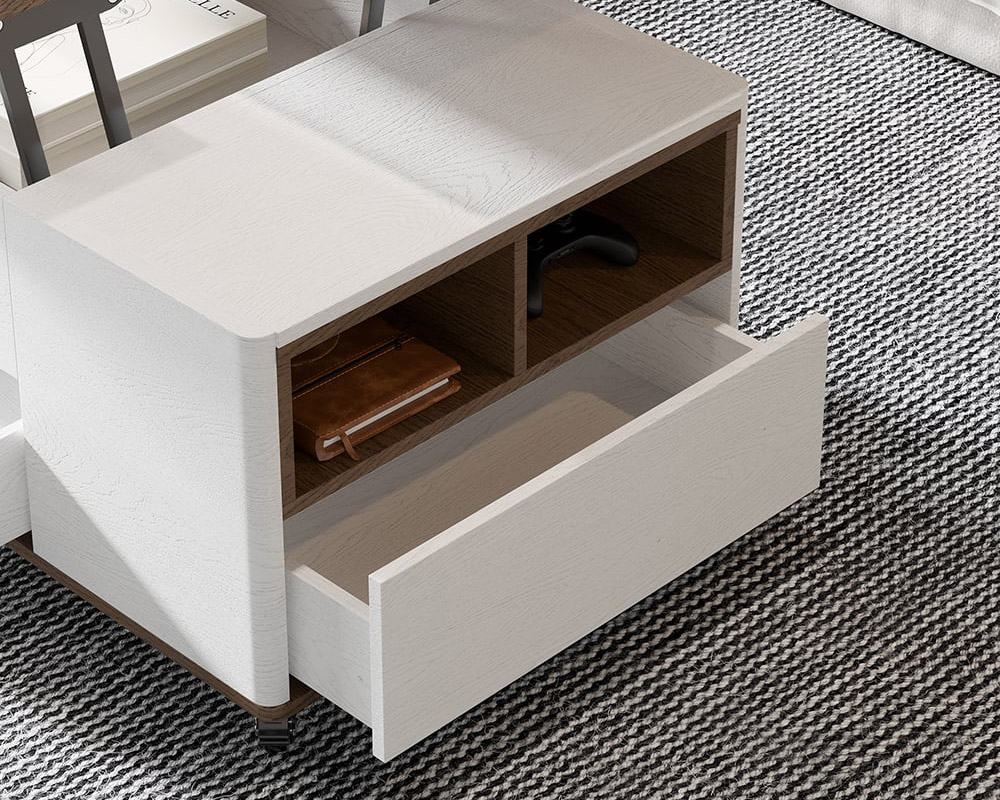 HMR Modern 47" Lift Top Foldable Coffee Table Multi Functional Table with 3 Drawers & Cabinet - White/Walnut