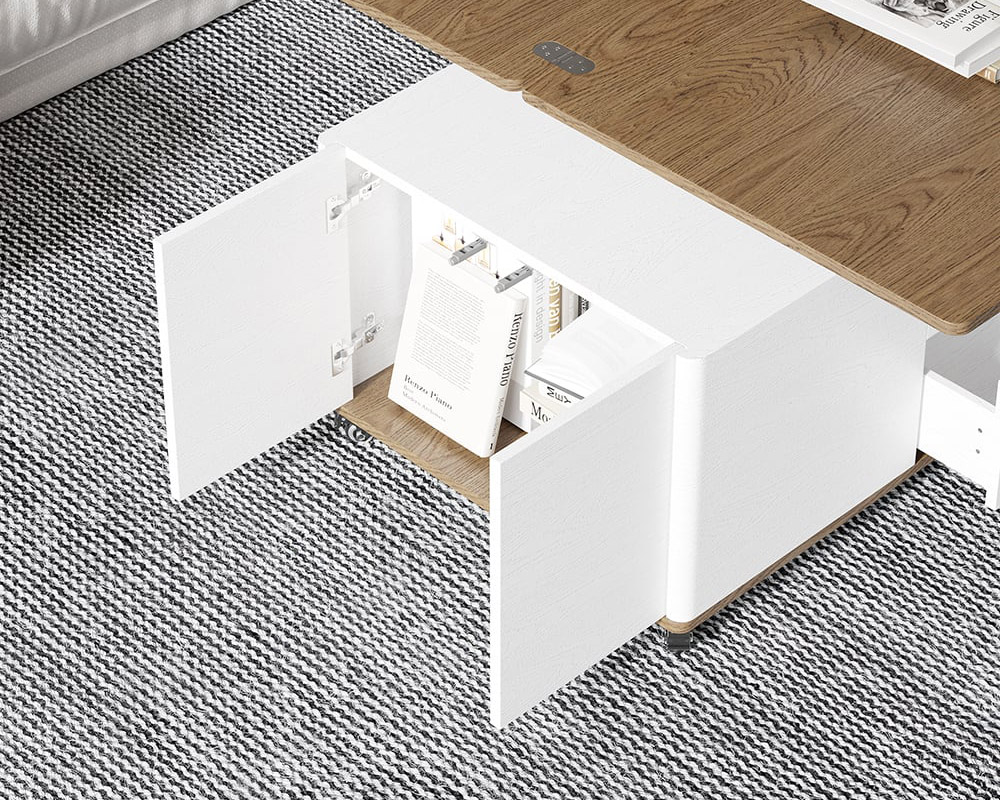 HMR Modern 47" Lift Top Foldable Coffee Table Multi Functional Table with 3 Drawers & Cabinet - White/Walnut