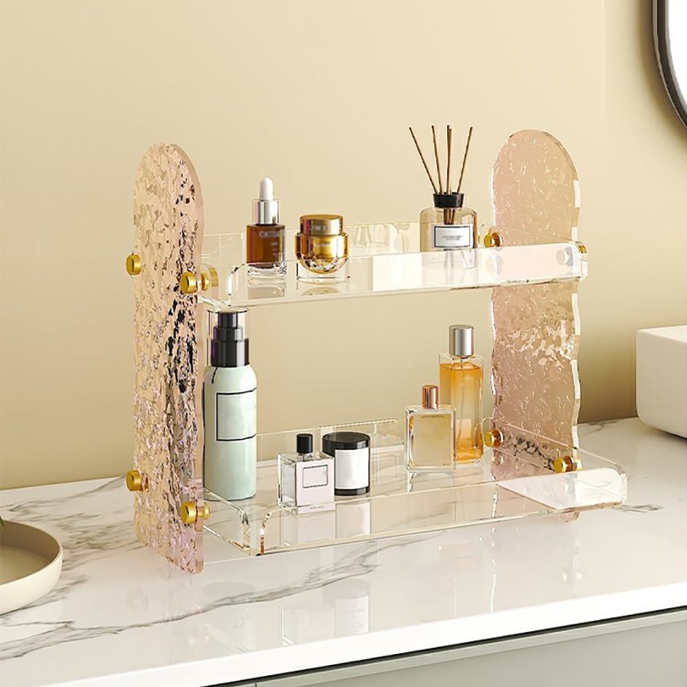 HMR - 2 Tier Acrylic Bathroom Storage Rack Makeup Cosmetic Organizer in Iridescent & Clear