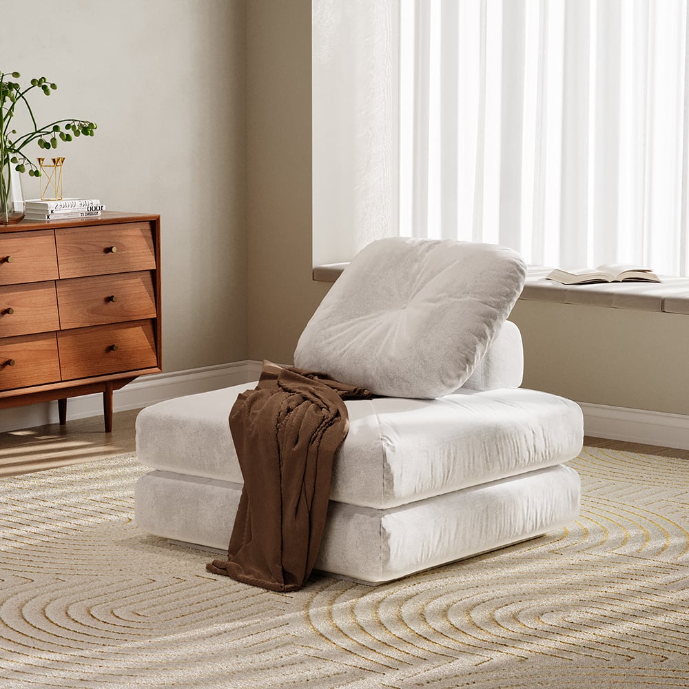 HMR - White Cloud Modular Sectional Convertible 3-Seater Sofa Velvet Upholstered with Pillows