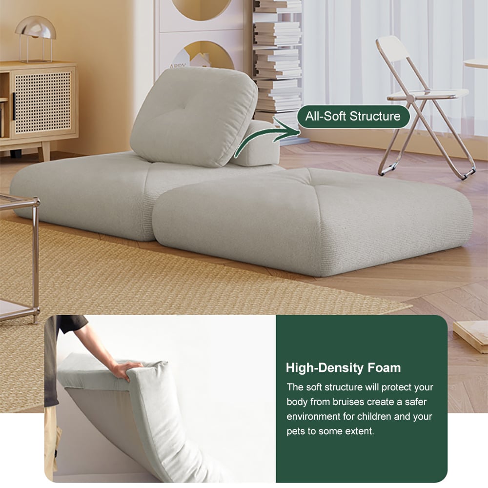 HMR - White Cloud Modular Sectional Convertible 3-Seater Sofa Velvet Upholstered with Pillows