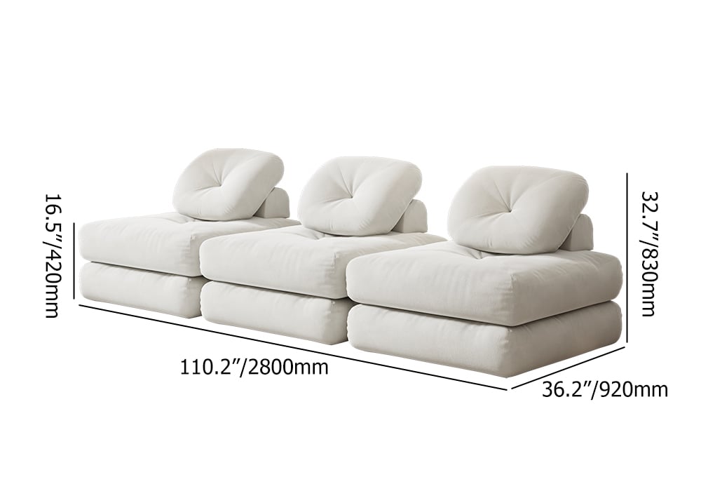 HMR - White Cloud Modular Sectional Convertible 3-Seater Sofa Velvet Upholstered with Pillows