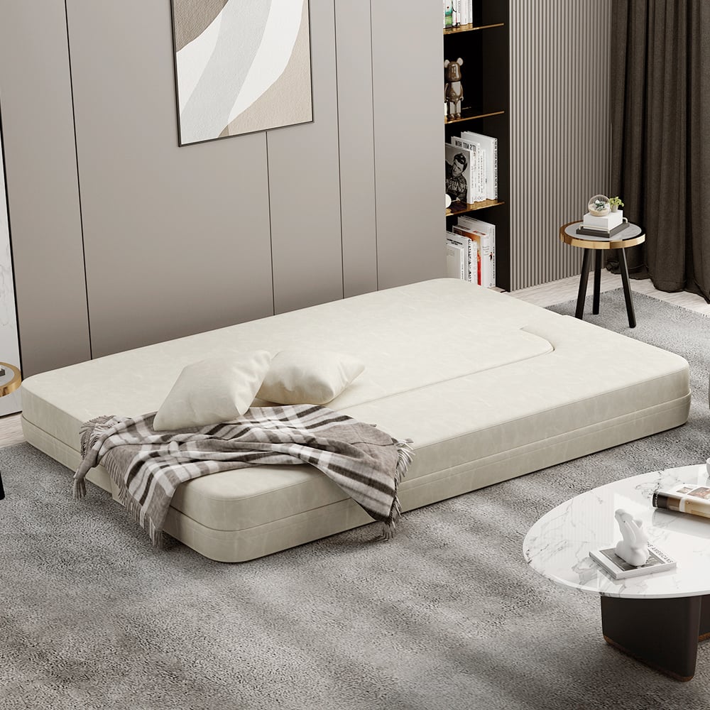 HMR Queen Folding Bed with Pillows - Beige, Leath-aire