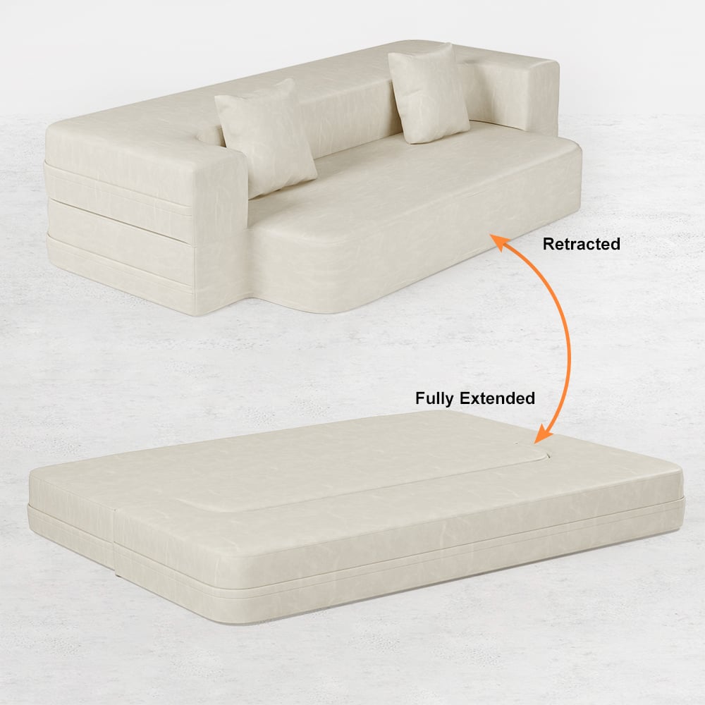 HMR Queen Folding Bed with Pillows - Beige, Leath-aire
