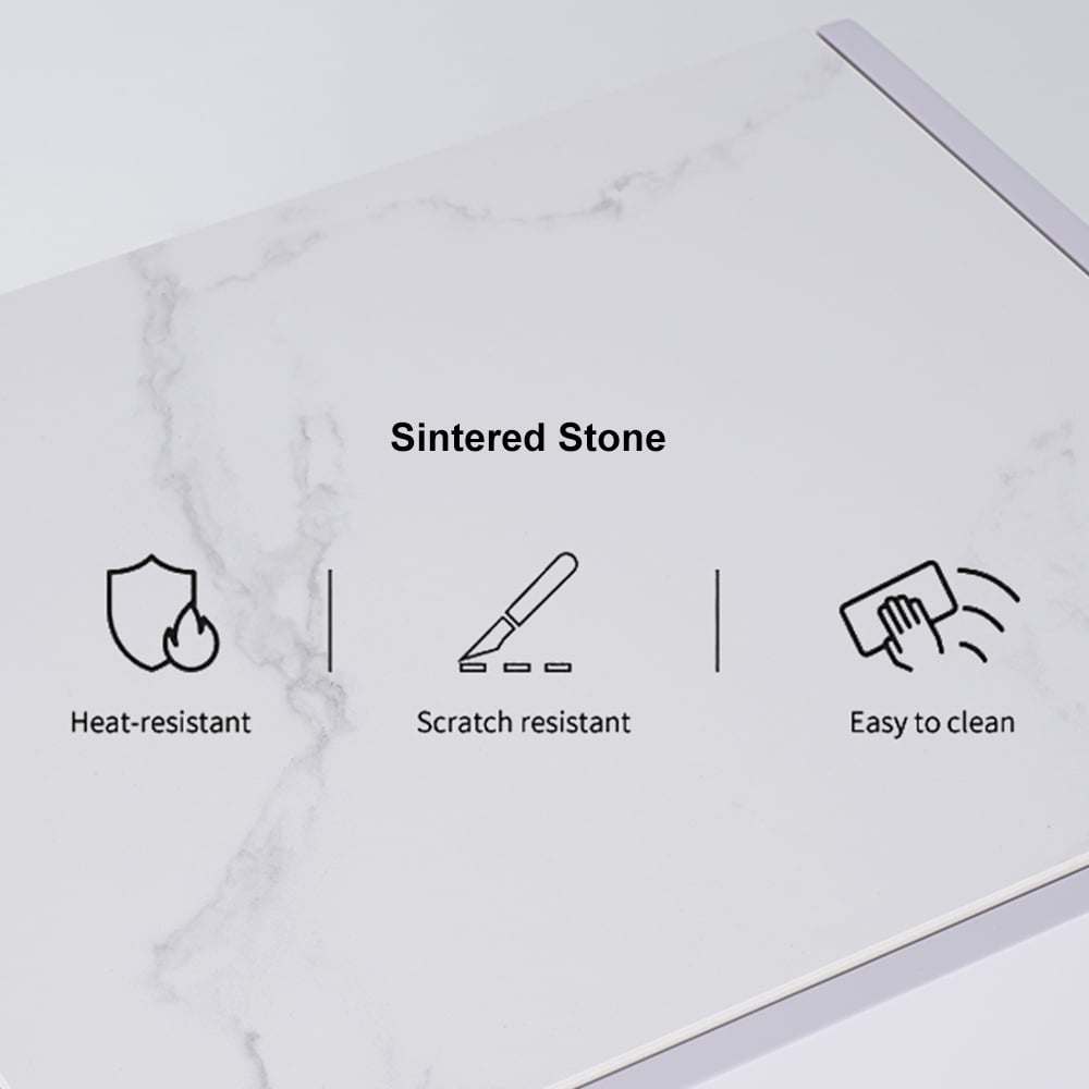 HMR - Modern Tempered Glass Nightstand with Sintered Stone Shelf Bedside Table with Drawer