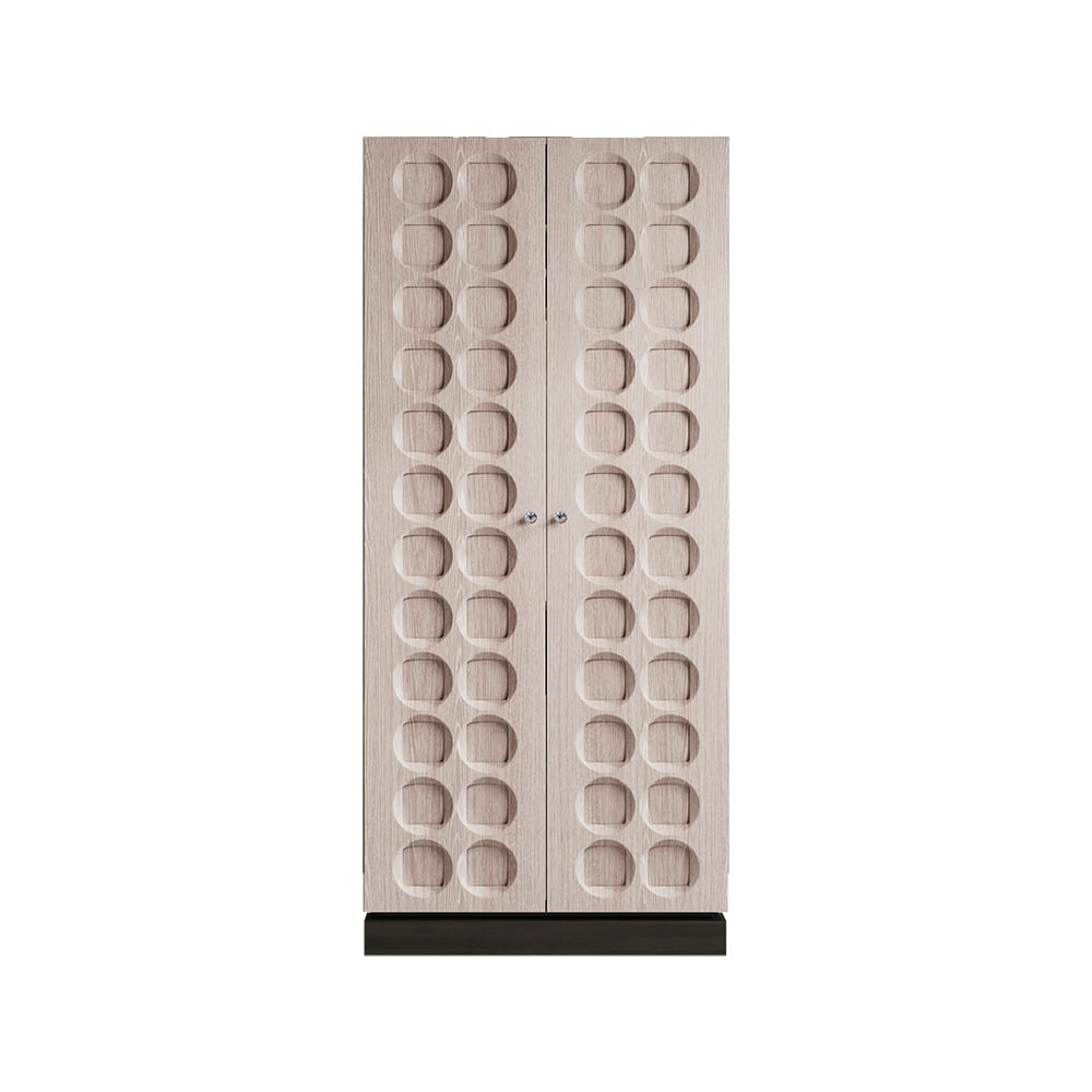 HMR - Japandi Washed White Wardrobe Closet Oak Veneer Armoire with 3 Drawers & Graphical Doors
