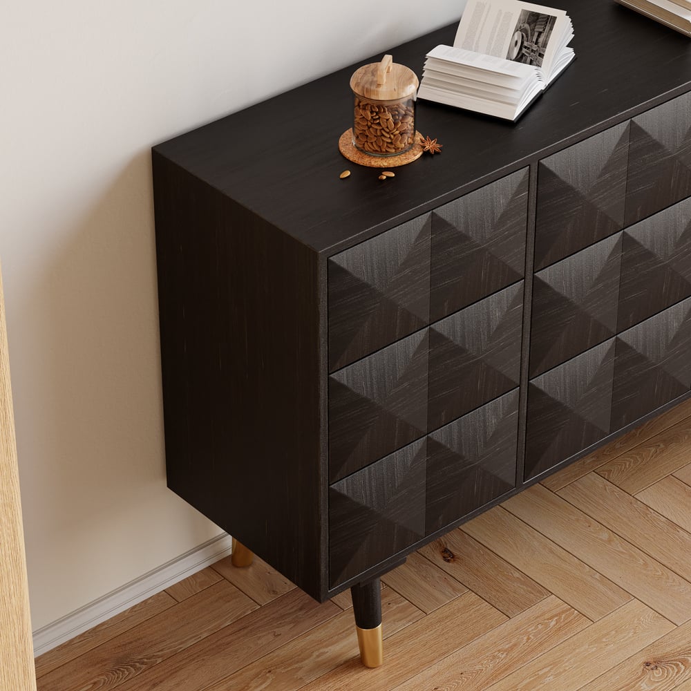 HMR - 49"W Mid Century Modern Black Dresser Chest of 9 Drawers Storage Cabinet