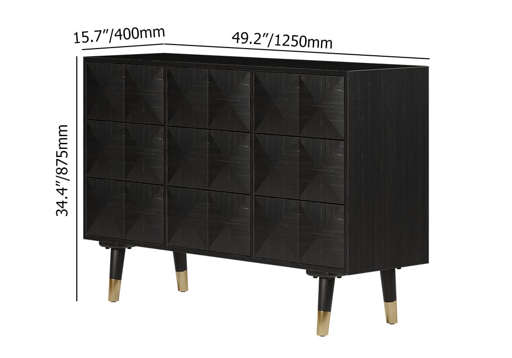 HMR - 49"W Mid Century Modern Black Dresser Chest of 9 Drawers Storage Cabinet