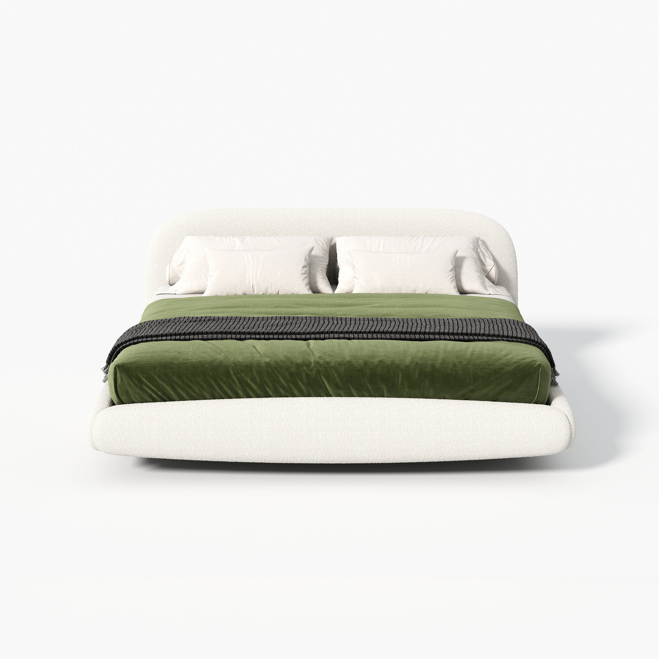 HMR - King Size Boucle Upholstered Floating Bed Frame with Light