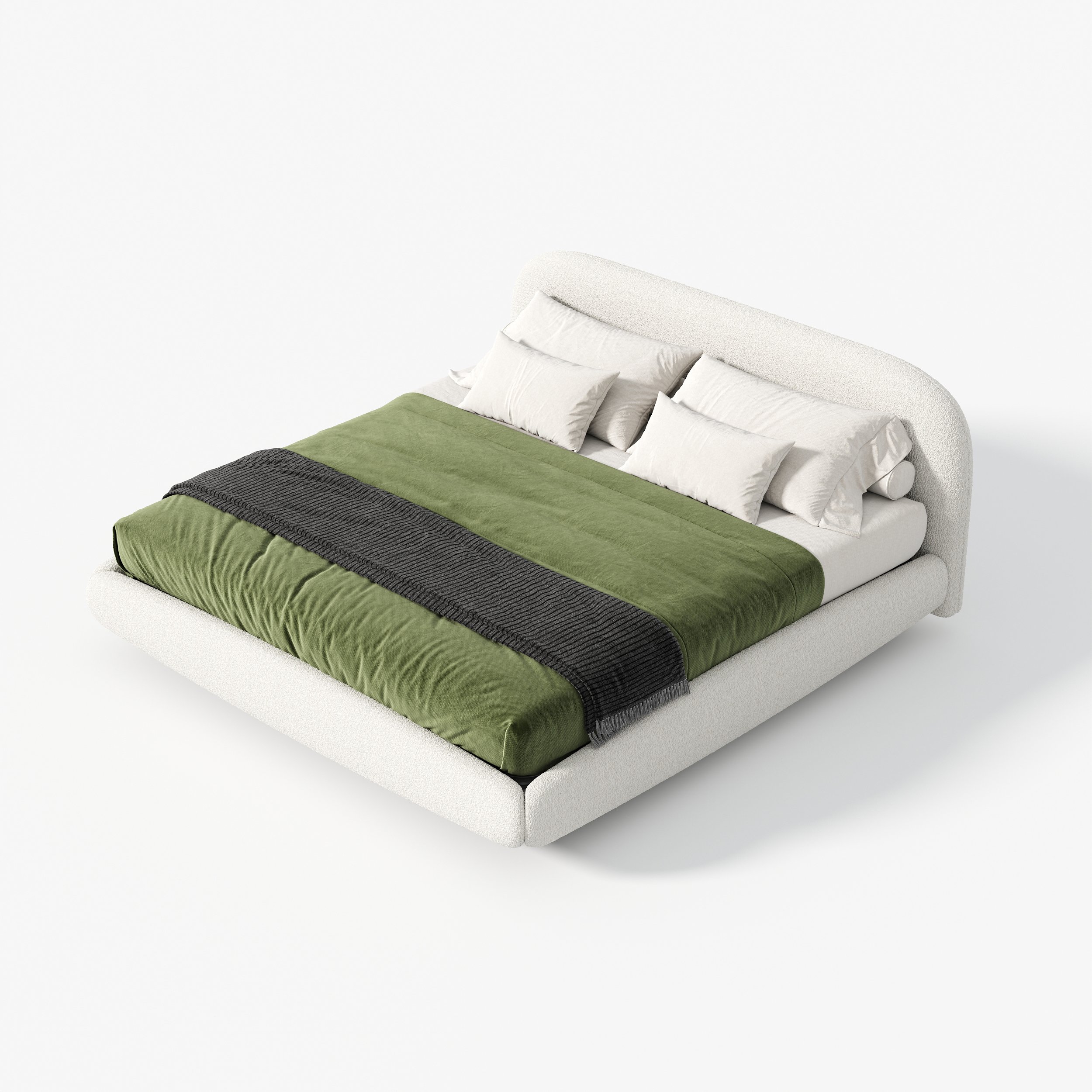 HMR - King Size Boucle Upholstered Floating Bed Frame with Light