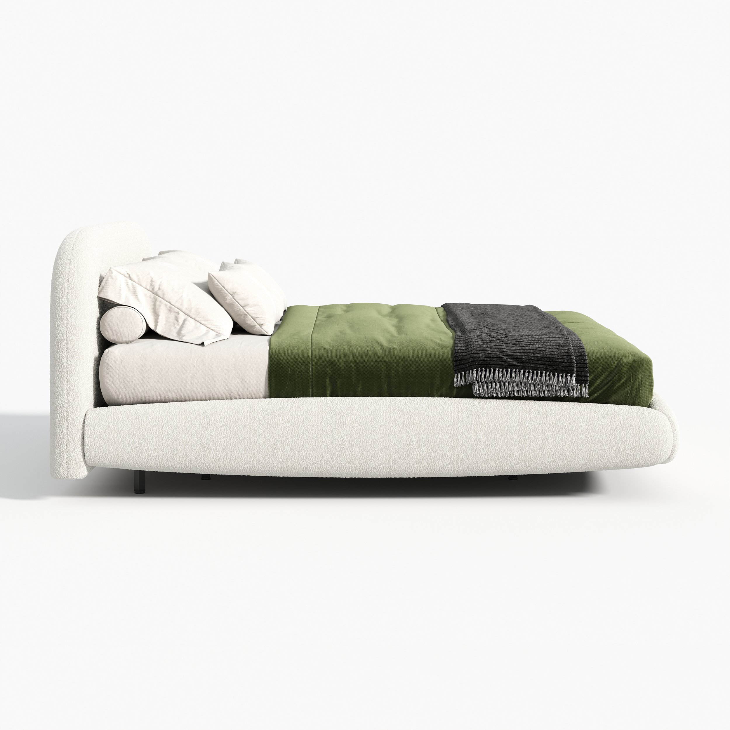 HMR - King Size Boucle Upholstered Floating Bed Frame with Light