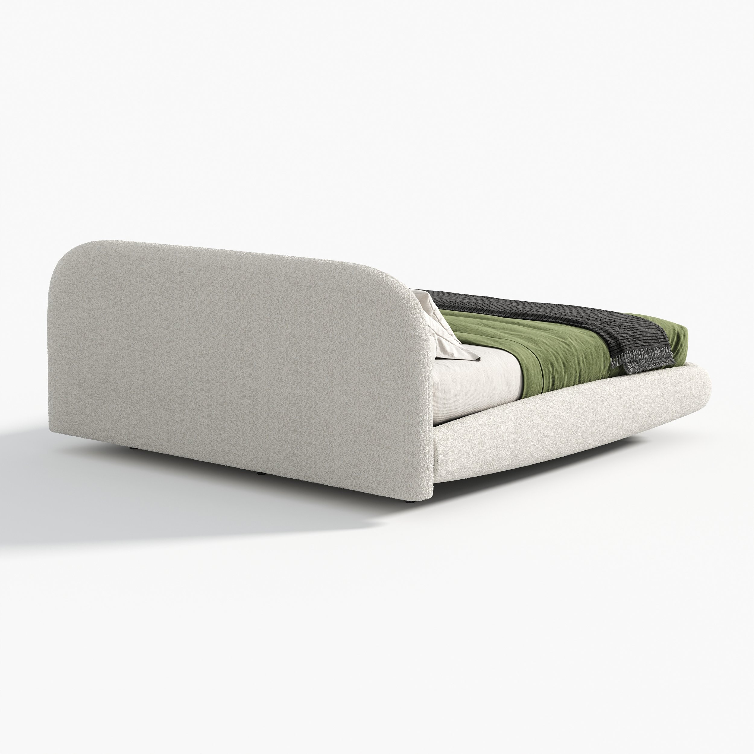 HMR - King Size Boucle Upholstered Floating Bed Frame with Light
