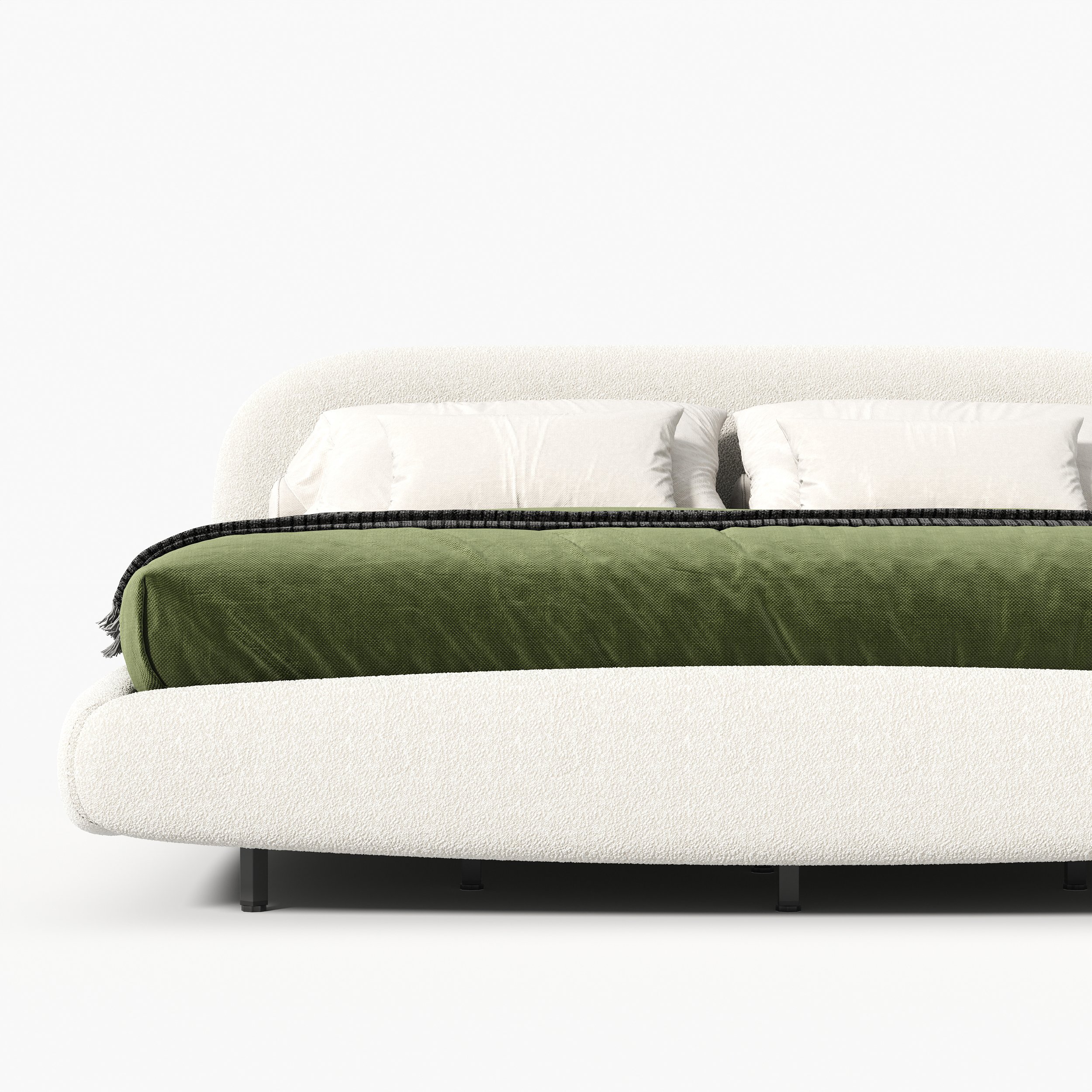 HMR - King Size Boucle Upholstered Floating Bed Frame with Light