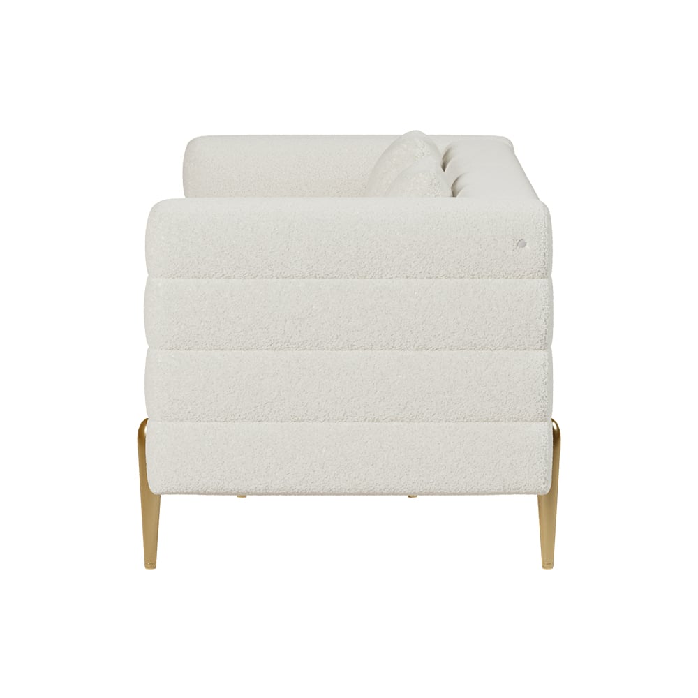HMR Aurora 79" Fluted Sofa with Gold Legs & Pillows Set of 3 - White, Boucle