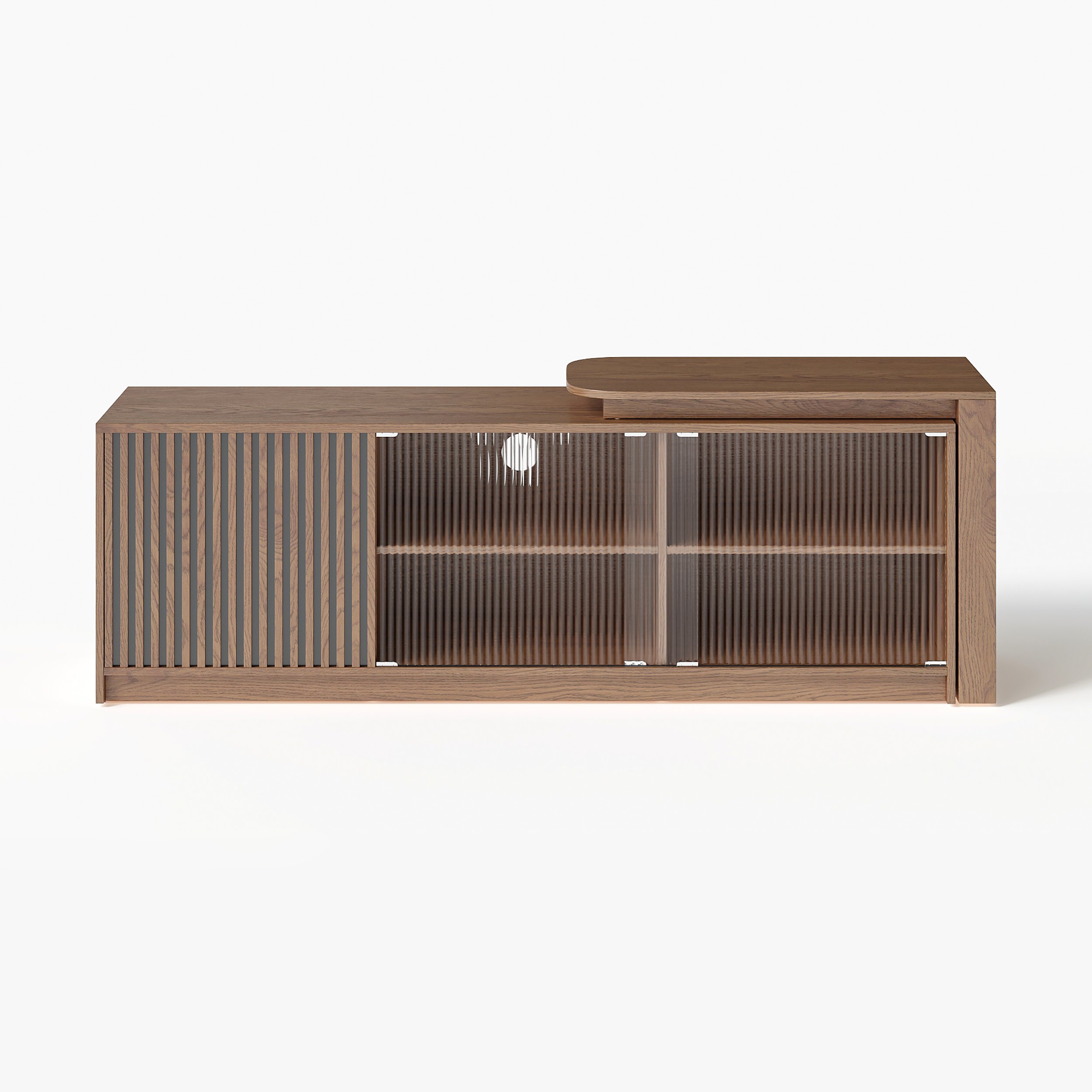 HMR - Walnut Extendable Glass Door TV Stand(65"-95")