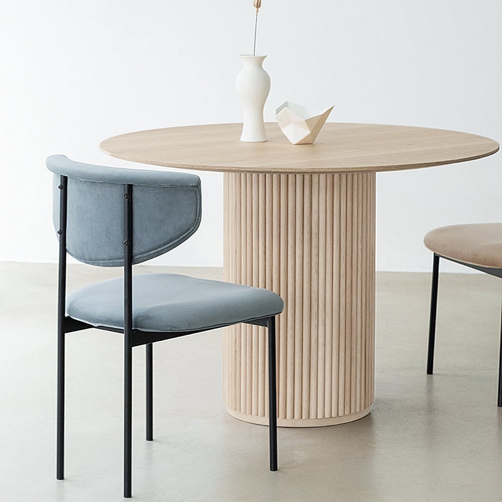 HMR Japandi Style Round Wood Dining Table - Whitewash, 39.4" (Seats 2-4 People)