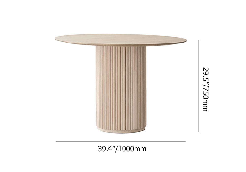 HMR Japandi Style Round Wood Dining Table - Whitewash, 39.4" (Seats 2-4 People)