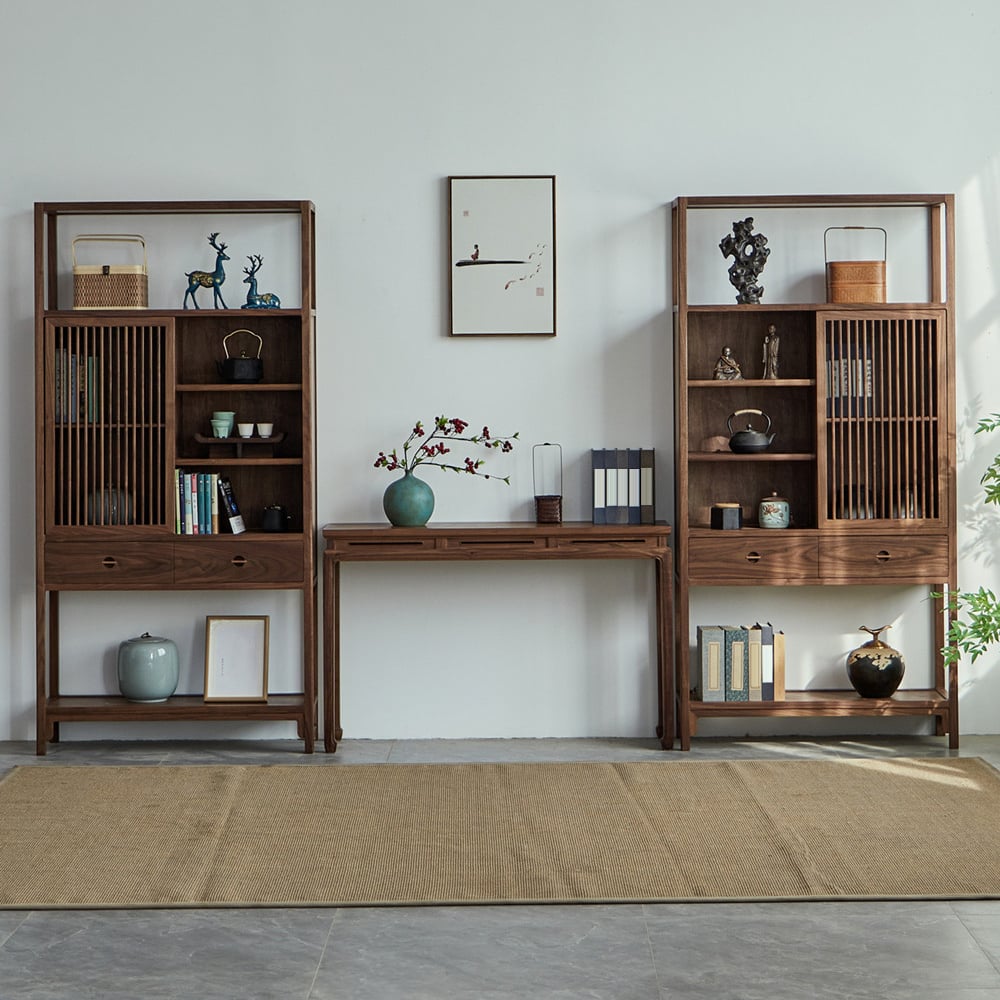 HMR - 47.2" Mid Century Modern Console Table Walnut Solid Wood Entryway Table with 4 Legs