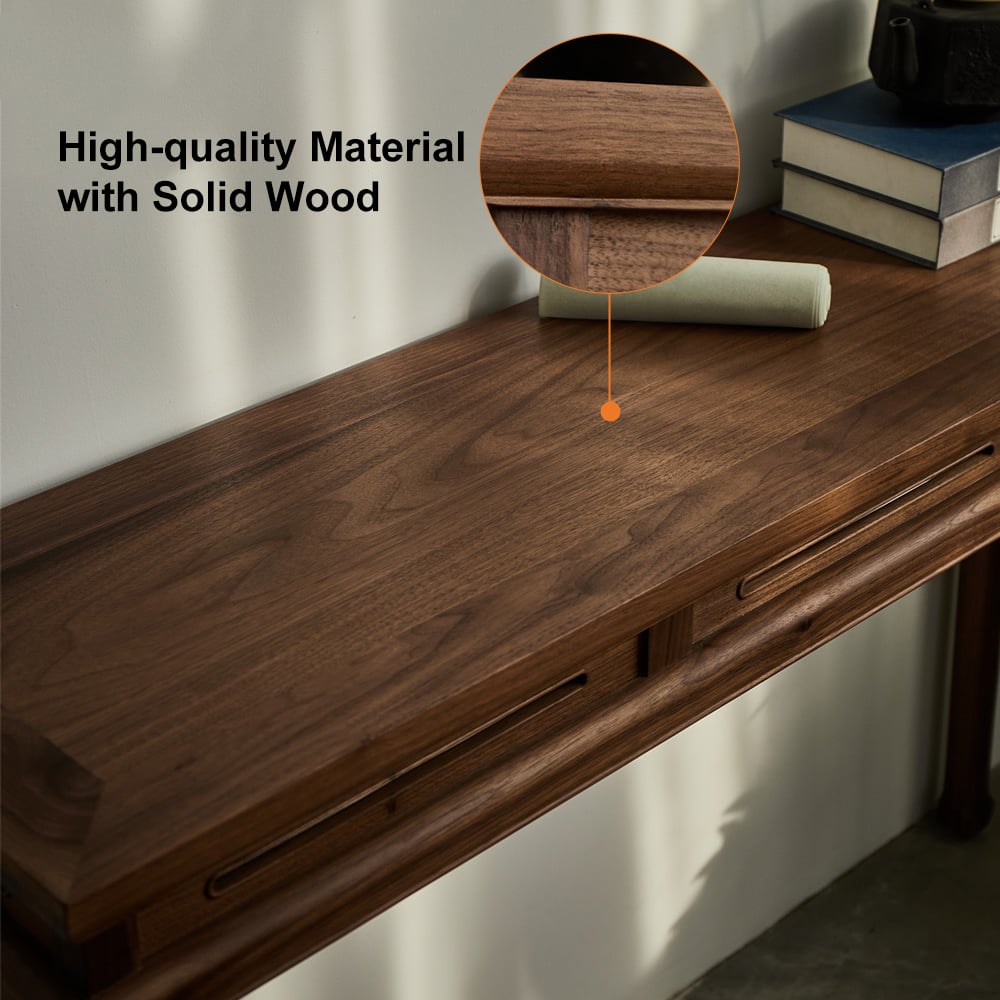 HMR - 47.2" Mid Century Modern Console Table Walnut Solid Wood Entryway Table with 4 Legs