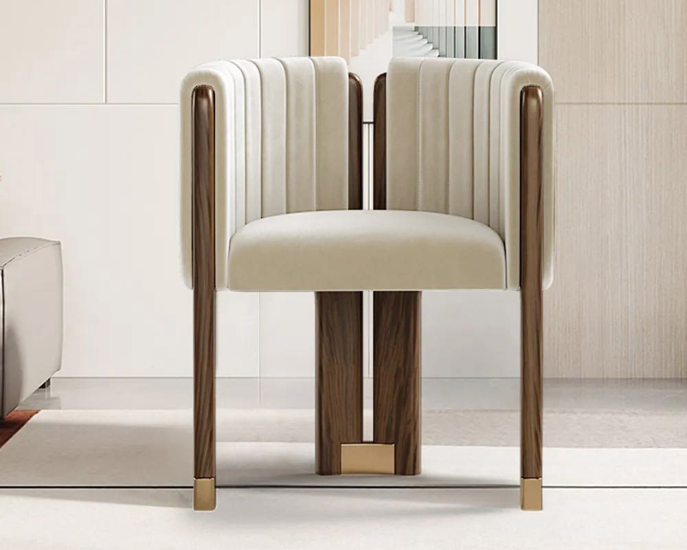 HMR - Velvet Fluted Upholstered Accent Chair with Wood Frame