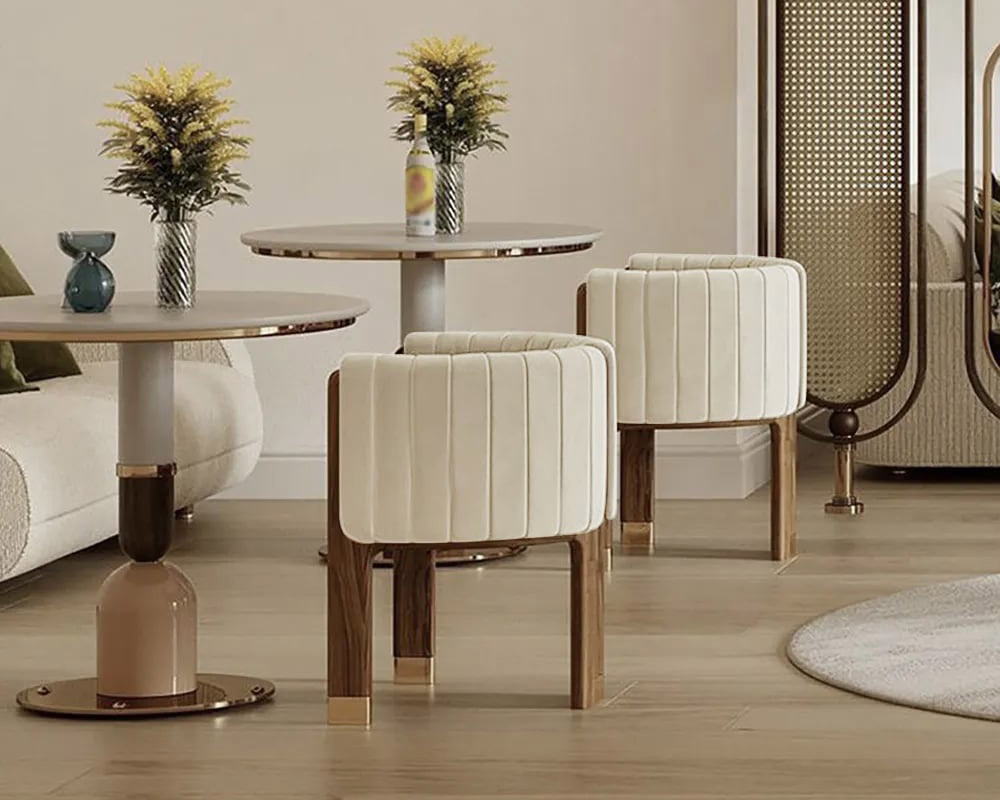 HMR Velvet Fluted Upholstered Accent Chair with Wood Frame (Set of 2) - Beige