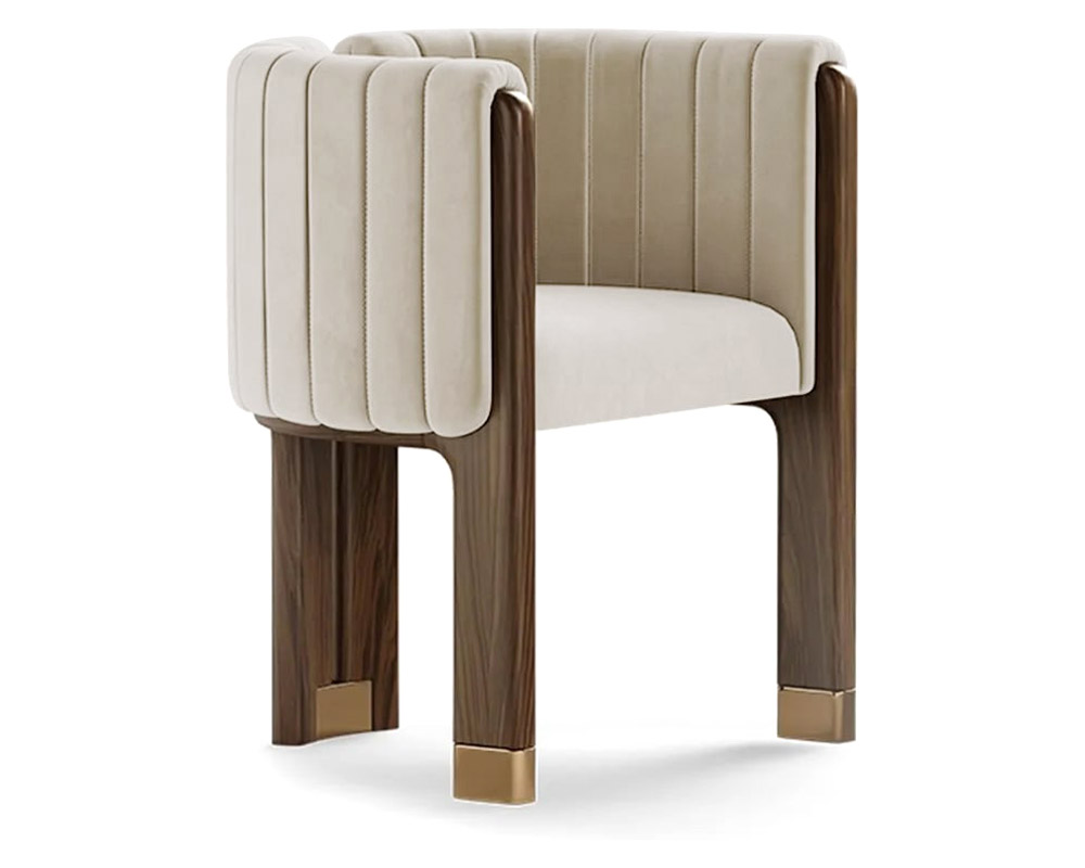 HMR Velvet Fluted Upholstered Accent Chair with Wood Frame (Set of 2) - Beige