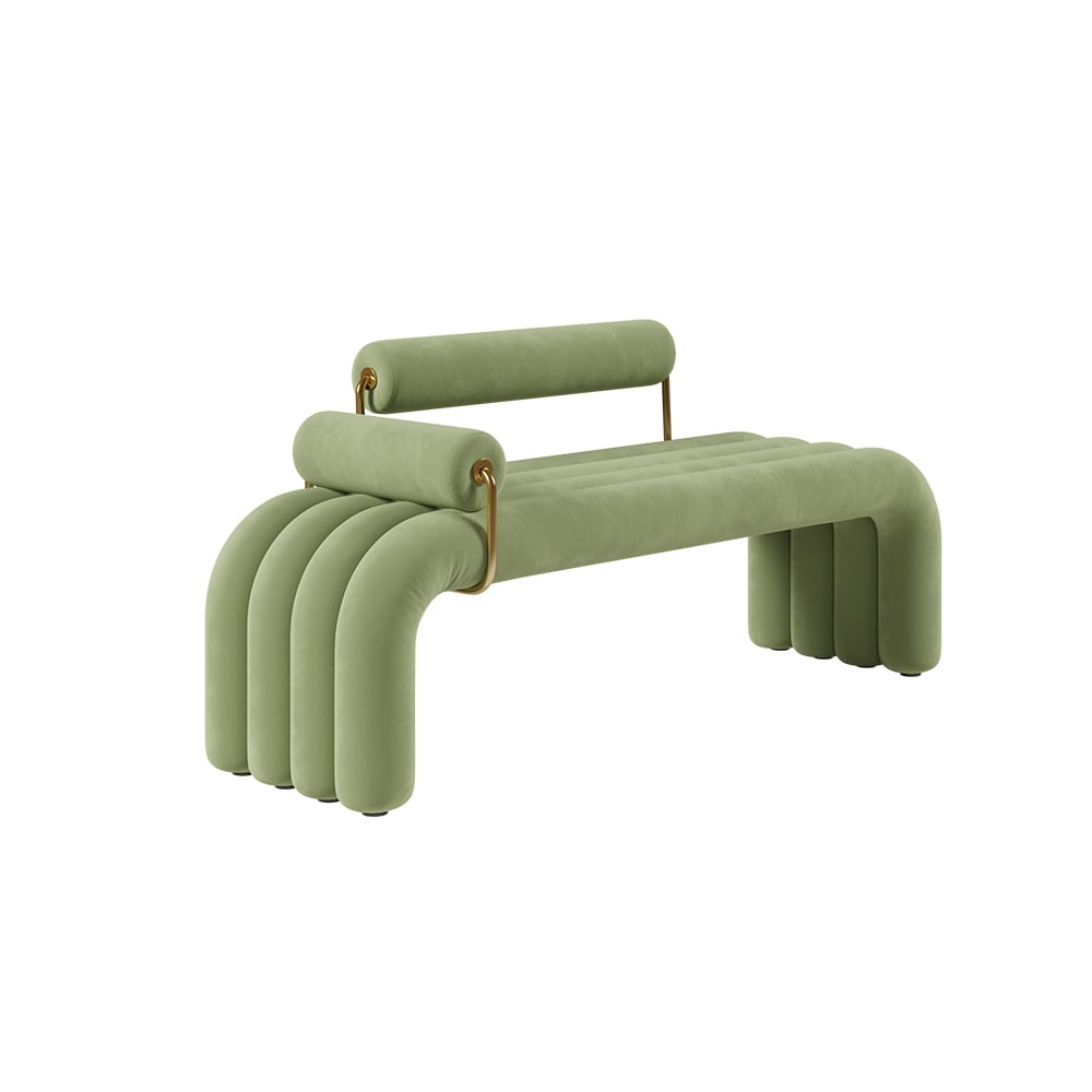 HMR Modern Line Tufted Bench Velvet Upholstered Entryway Bench in Gold Finish - Green