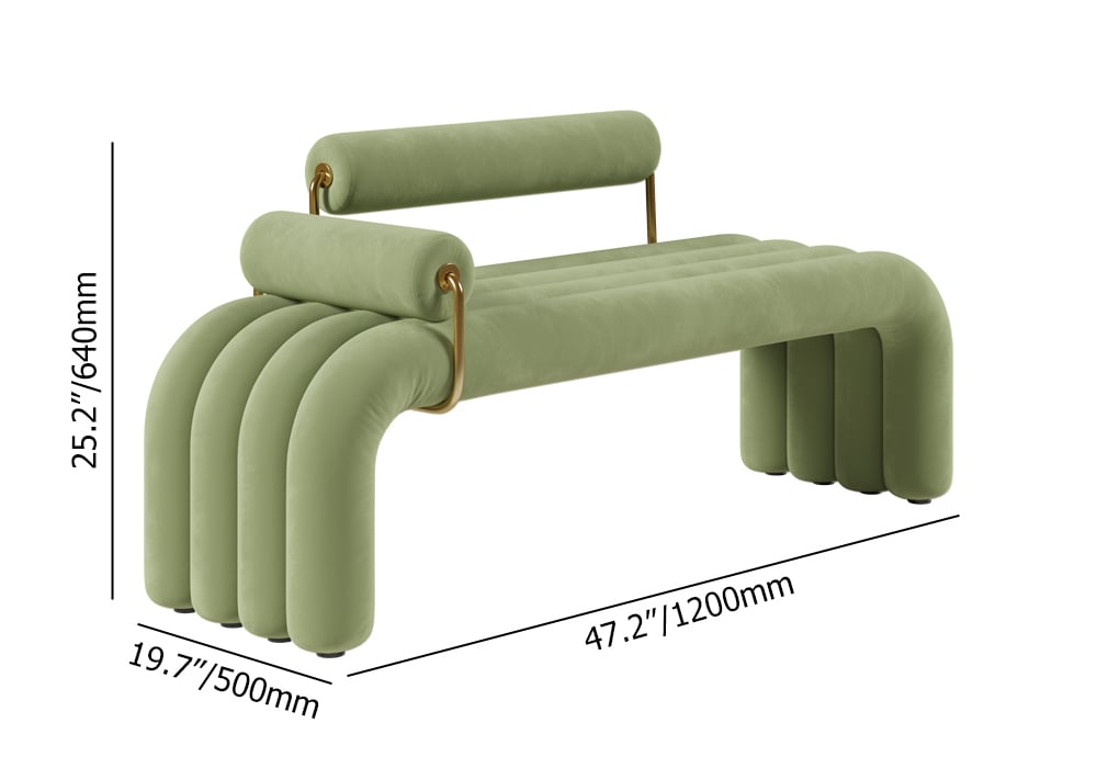 HMR Modern Line Tufted Bench Velvet Upholstered Entryway Bench in Gold Finish - Green